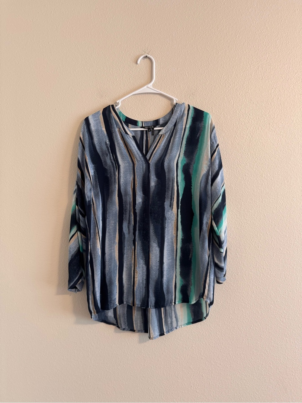 NIC+ZOE Striped V-Neck Tunic in Navy, Teal and Cream
